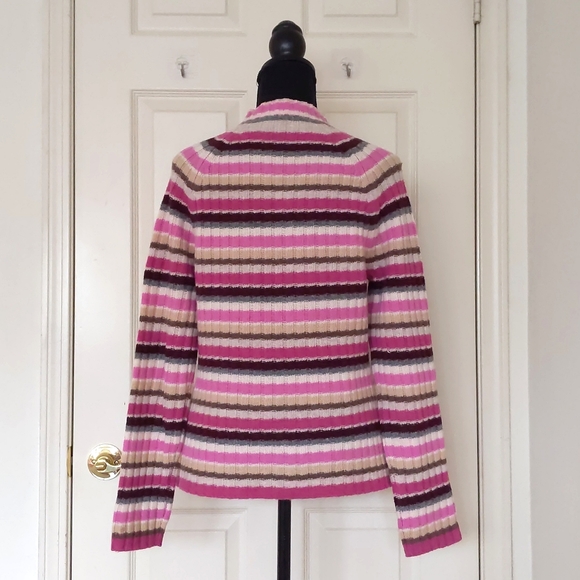 Wool Turtleneck Sweater with Multicolor Stripes with Knit Pattern. - Picture 2 of 6